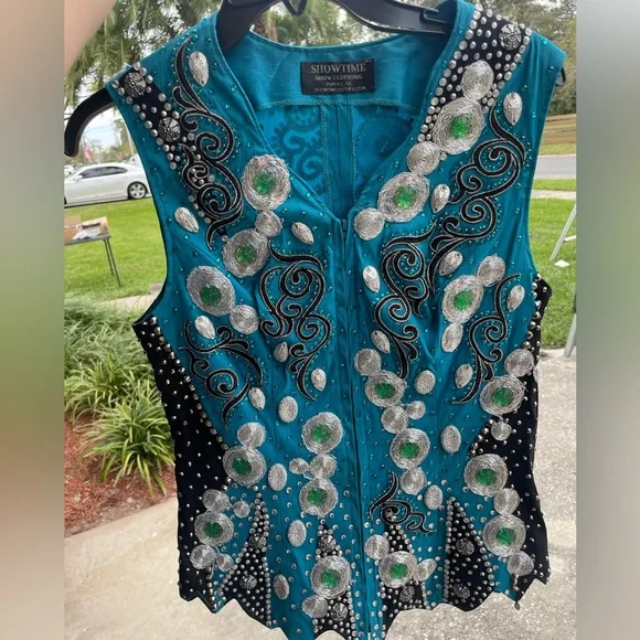Showtime Blue Western Horse Show Outfit with Black Undershirt Size S/M